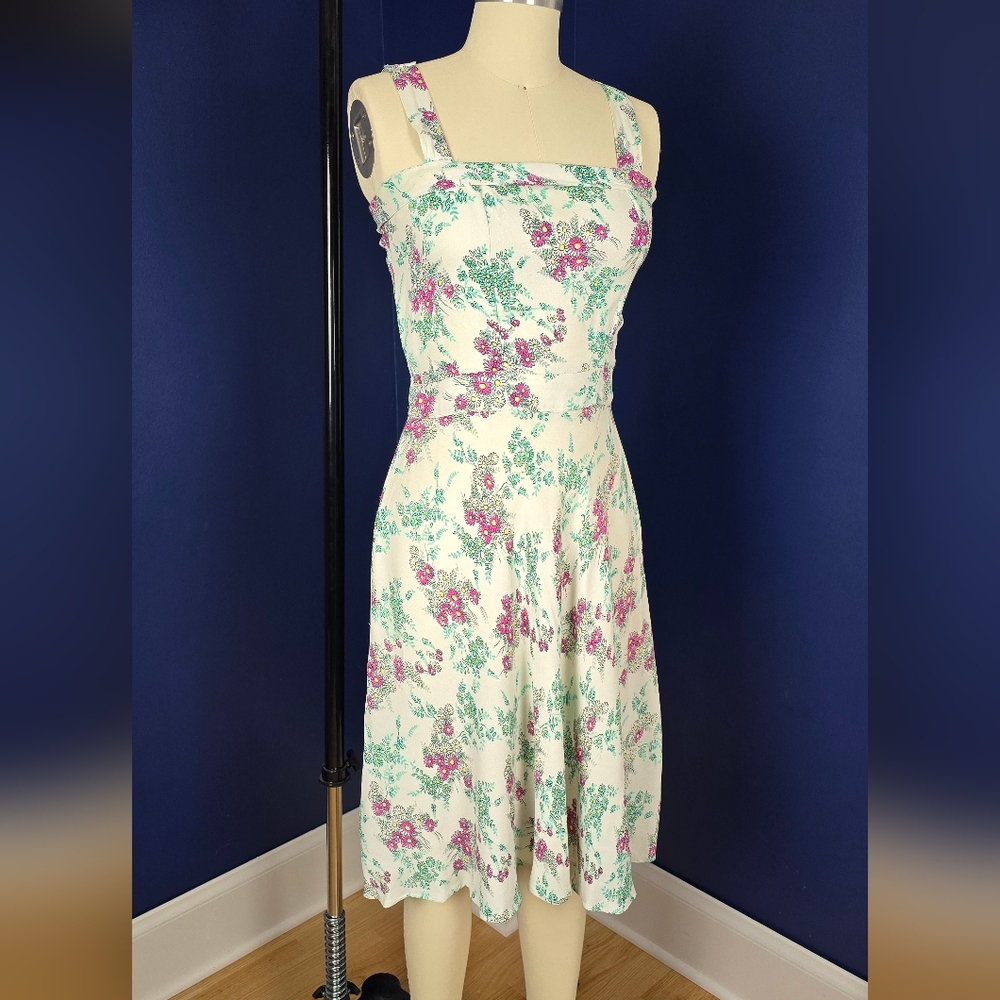 Vintage 1940s Floral Rayon Dress, Small